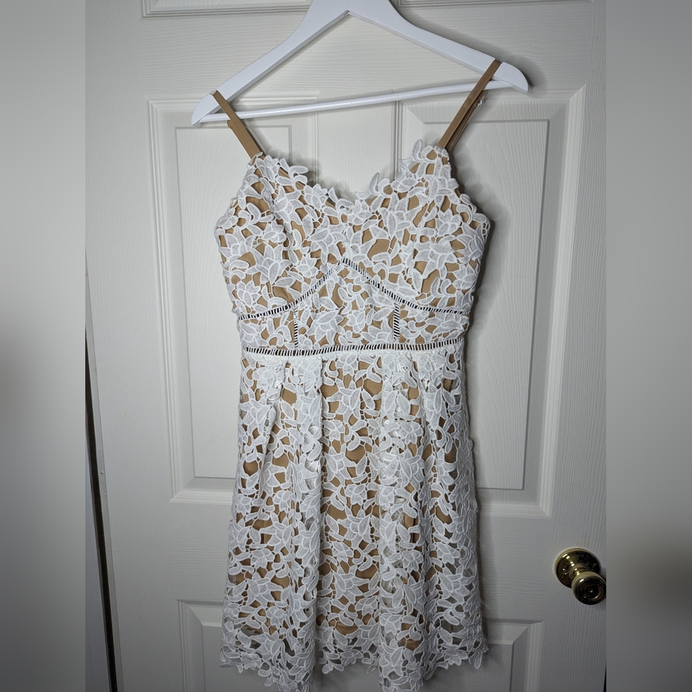 She + Sky white and tan eyelet sun dress size small Boho Western Cottagecore